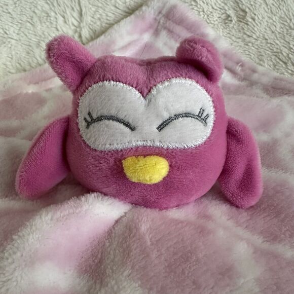 Hudson Baby HB Pink Owl Plush Security Blanket Lovey White Circles Soft FLAW - Picture 2 of 4